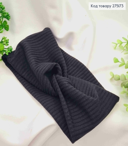 Пов'язка чалма рубчик ЧОРНОГО кольору, ширина 10,5см, довжина 21,5см, ручна робота, Україна 275173 фото 2