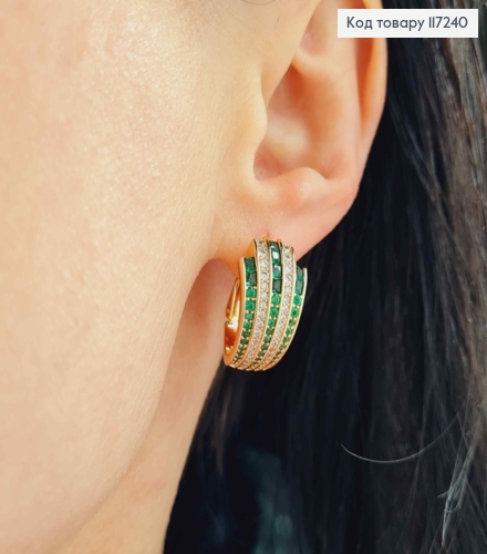 Серьги "Шахерезада" с зелеными камешками, высота 2,5см, итальянская застежка XUPING 18K 117240 фото 2
