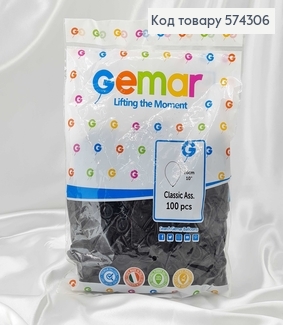 Воздушный шар латексный 10' Gemar Чорный Матовый (26см ), 100шт/уп 574306 фото