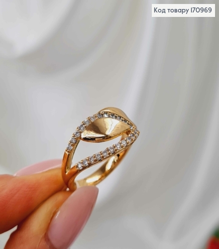 Кольцо, листик в камнях, с пластинкой, Xuping 18К 170969 фото 3