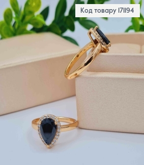 Кольцо с черным камнем в оправе с блестящими камнями, Xuping 18К. 171194 фото