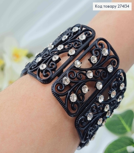Браслет изысканный, черный с вензелями и перламутровыми камешками. 274134 фото 2