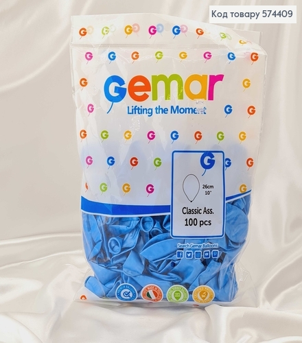 Воздушный шар латексный 10' Gemar Голубой Перламутровый (26см), 100шт/уп 574409 фото 1