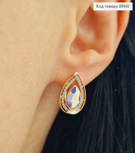 Сережки "Краплинка" з Блискучим каменем Сваровські, довж. 1,6см, англійська застібка, Xuping 18К 119610 фото 1