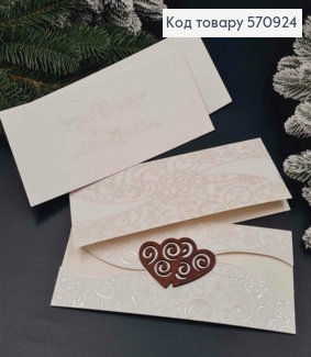 Конверт БЕЛОГО цвета, с Вензелями + 2 Деревянные Сердца, 23*10см ( БРАК, ПЯТНО на ОБРАТНОЙ СТОРОНЕ ) 570924 фото