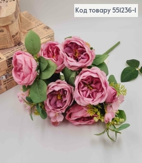 Композиция "Букет ЛИЛОВЫХ пионов с зелеными ягодками и яблоневым цветом", высотой 46см 551236-1 фото