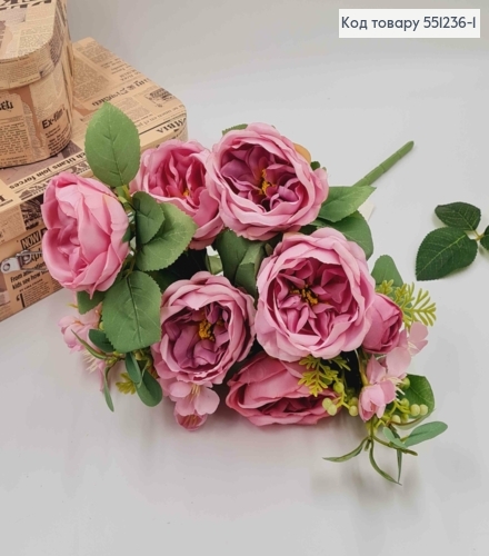 Композиция "Букет ЛИЛОВЫХ пионов с зелеными ягодками и яблоневым цветом", высотой 46см 551236-1 фото 1