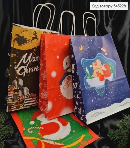 Пакет крафтовый Новогодний "Merry Christmas" в ассортименте, 33*26*12см 543228 фото 1