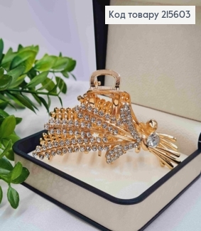 Краб металл "Три КОЛОСКА" золотого  цвета в камнях, длина 9см 215603 фото