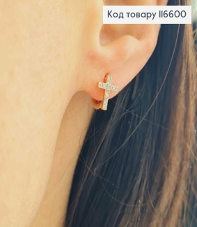 Сережки кільця 0,7см, з Хрестиками в камінцях, 0,9*0,5см, Xuping 18K 116600 фото