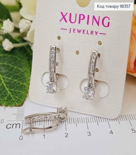 Серьги родовые, пластинка с круглым камнем, 2см, англ. Xuping  181357 фото 1