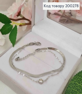 Браслет родований подвійний з камінчиком, 19+3см, Xuping ТТМ 200278 фото