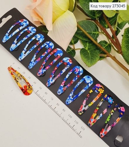 Заколка тік так кольорові квіточки 12 шт/уп 273045 фото 1