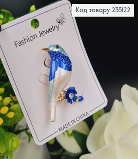Брошка Пташка Голубого цвета 4,5*3см 235122 фото