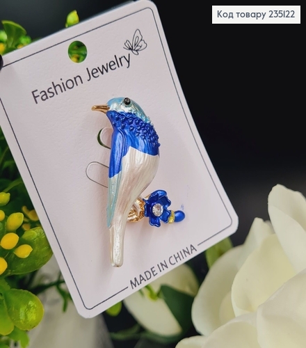 Брошка Пташка Голубого цвета 4,5*3см 235122 фото 1