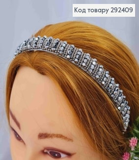 Обруч пластик, СРІБНОГО кольору,  плетений Стеклярусом та Бісером, ширина 1,5см 292409 фото