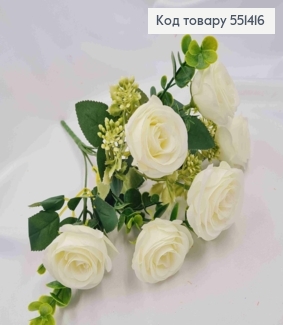 Искусственная композиция Розы, БЕЛОГО цвета, 6 веточек, 6 цветов, высота 30см 551416 фото