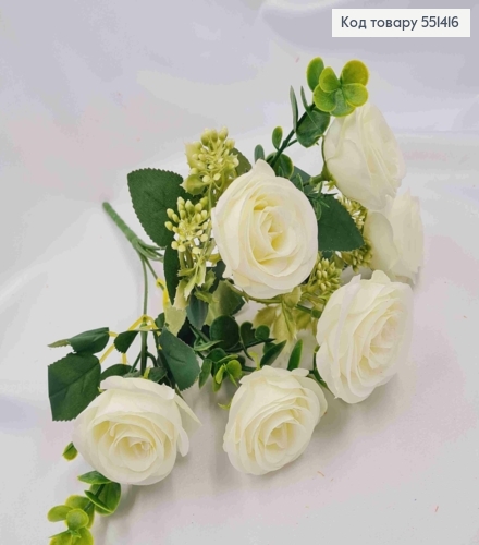 Искусственная композиция Розы, БЕЛОГО цвета, 6 веточек, 6 цветов, высота 30см 551416 фото 1