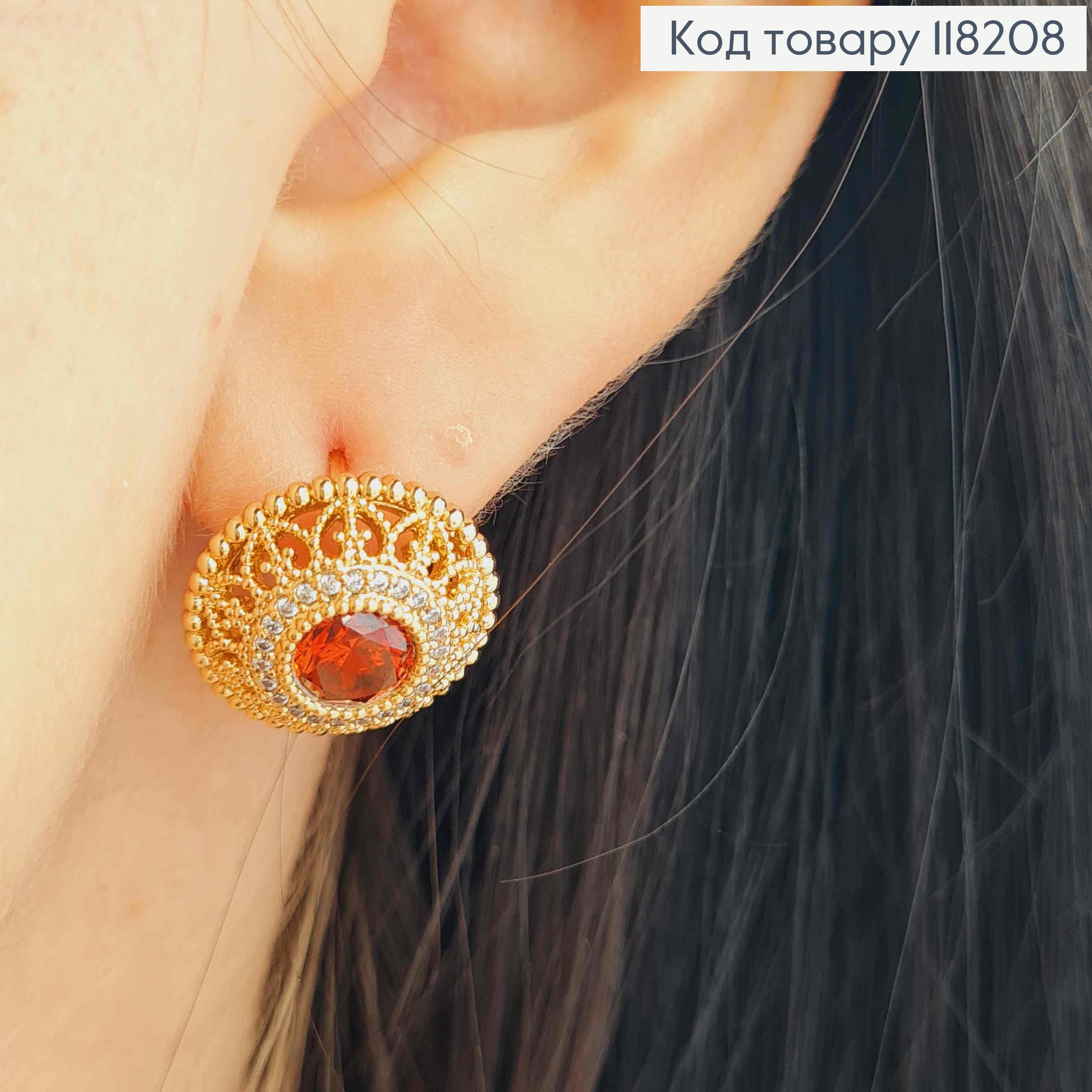 Серьги "Райская Богемия" с Красным камешком, 1,5см, английская застежка, Xuping 18K 118208 фото 3