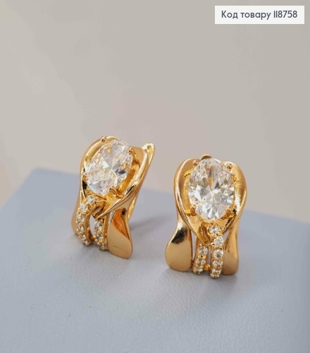 Серьги "Вечность" с Большим Блестящим камнем, 1,6см, английская застежка, Xuping 18K 118758 фото 1