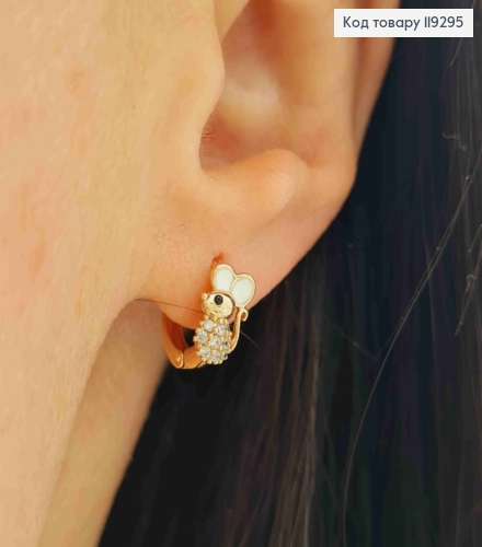 Серьги кольца "Мышонок" в Блестящих камнях, 1,1см, XUPING 18K 119295 фото 2