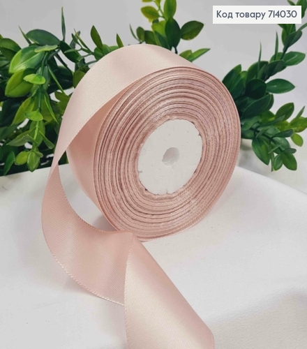 Лента атласная цвета ПУДРА (цвет 092), ширина 4см, длина 36 ярдов (33м) 714030 фото 1