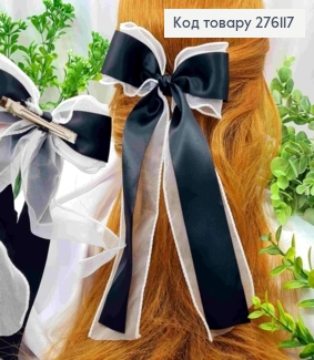 Бант ЧОРНО-БІЛОГО кольору, на заколці 7,5см, тканина органза+атлас, розмір 14*24см 276117 фото