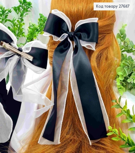 Бант ЧОРНО-БІЛОГО кольору, на заколці 7,5см, тканина органза+атлас, розмір 14*24см 276117 фото 1