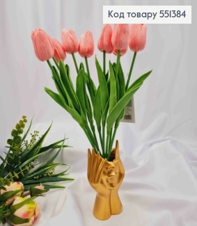 Искусственные цветы ТЮЛЬПАН, Розового цвета (полиуретановые), 9шт/букет, высота 33см, цветок 4см 551384 фото