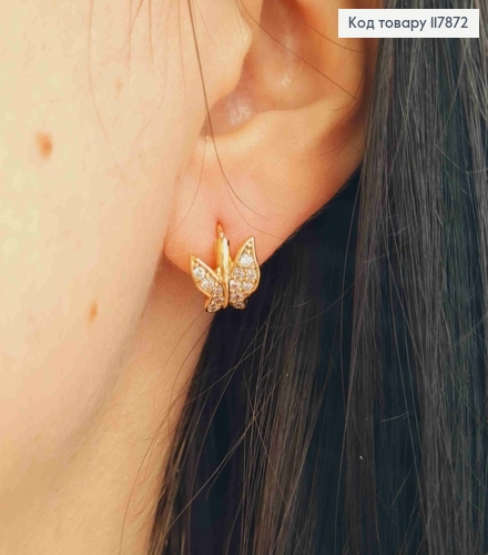 Серьги кольца, "Бабочка" с Блестящими камешками, диаметр 1см, Xuping 18K 117872 фото 3