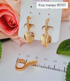 Серьги кольца в камешках 1,3см, с подвеской Листочком в камешках 4см, Xuping 18K 115707 фото