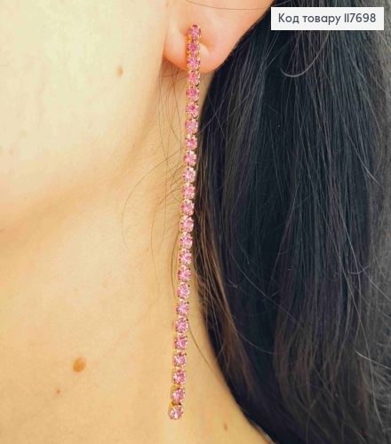 Серьги гвоздики, с подвесными камешками розового цвета ,8см, XUPING 18K 117698 фото 2
