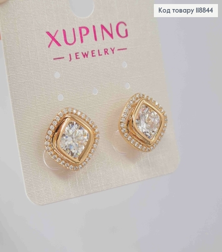 Сережки "Очі Сфінкса" з Блискучим каменем в оправі з камінців, 1,4см, англ. застібка, Xuping 18К 118844 фото 2