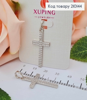 Крестик родованный, с двумя рядами камешков 2,7*1,5см. Xuping  210144 фото
