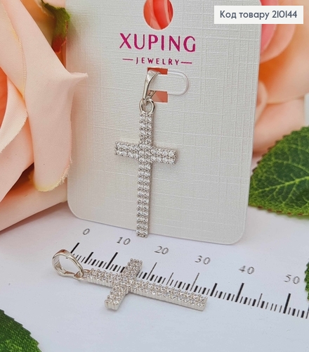 Крестик родованный, с двумя рядами камешков 2,7*1,5см. Xuping  210144 фото 1