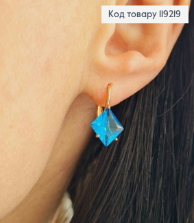 Серьги с Голубым Ромбовидным камнем, 1,8см, английская застежка, Xuping 18K 119219 фото