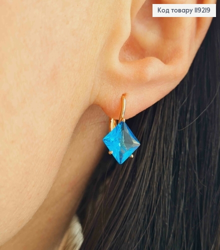 Серьги с Голубым Ромбовидным камнем, 1,8см, английская застежка, Xuping 18K 119219 фото 1