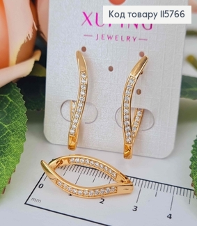 Серьги стрелы "Волна" в камнях, 3см. с англ. зам. Xuping 18K 115766 фото