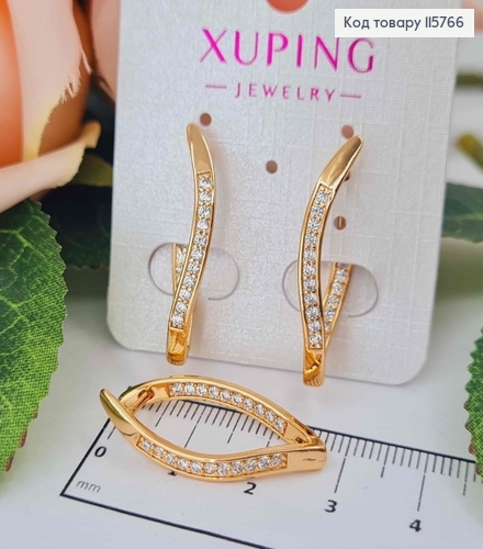 Серьги стрелы "Волна" в камнях, 3см. с англ. зам. Xuping 18K 115766 фото 1