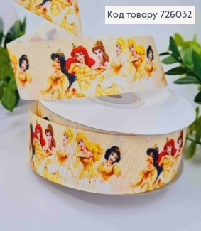 Лента репсовая, с принтом "Диснеевские ПРИНЦЕССЫ", ширина 2,5см, длина 25 ярдов(23м) 726032 фото