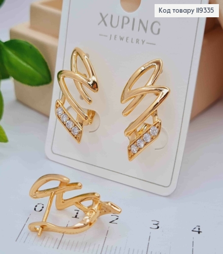 Серьги "Изысканные" с Блестящими камешками, длина 2,4см, английская застежка, XUPING 18K 119335 фото 2