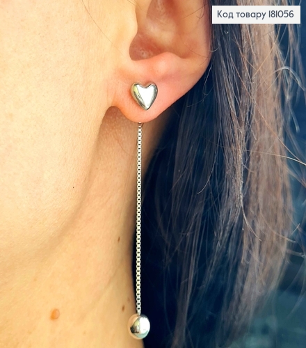 Сережки родовані гвоздики, сердечка з підвісками кульками 5,5см , Xuping 181056 фото 1