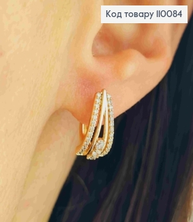 Сережки овальні прикрашені Блискучими камінцями, довжина 1,3см, англійська застібка, Xuping 18К 110084 фото