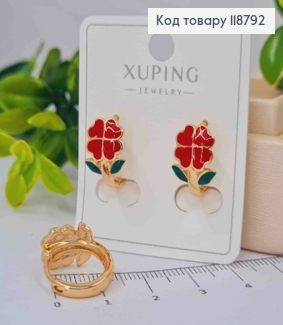 Серьги кольца (1,5см), "Красный Мак" (1,2см), XUPING 18K 118792 фото