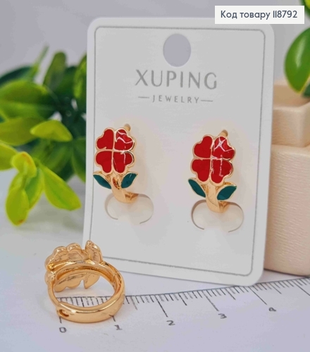 Серьги кольца (1,5см), "Красный Мак" (1,2см), XUPING 18K 118792 фото 1