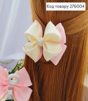 Резинка, БАНТ репсовый двойной, Розовый с молочным 9*7,5см, Ручная работа 276004 фото