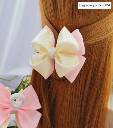 Резинка, БАНТ репсовый двойной, Розовый с молочным 9*7,5см, Ручная работа 276004 фото 1