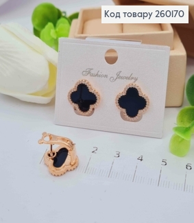 Серьги медного цвета, Van Cleef с Черной эмалью и Блестящими камешками (1,5см), Fashion Jewelry 260170 фото