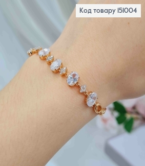 Браслет, плетение овальными с блестящими камнями, дл. 17+2см, шир.5мм, Xuping 18К. 151004 фото