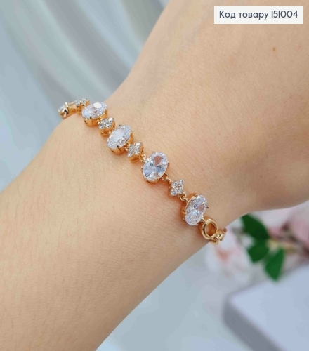 Браслет, плетение овальными с блестящими камнями, дл. 17+2см, шир.5мм, Xuping 18К. 151004 фото 1